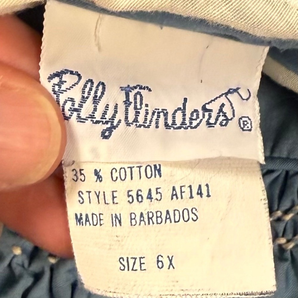 Polly Flinders Vintage Classic Prairie Girls Blue Smocked Eyelet Lace Dress 6X - Picture 4 of 5